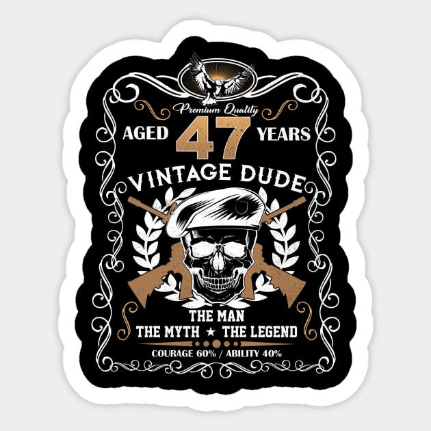 Skull Aged 47 Years Vintage 47 Dude Sticker by Hsieh Claretta Art